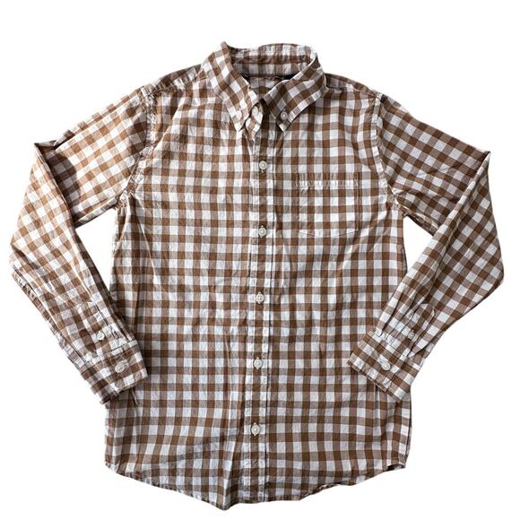 Janie & Jack Boy's Tan Gingham Cotton Oxford Shirt VGUC 7 - Picture 1 of 4